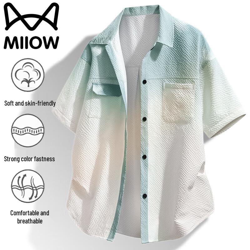 MiiOW Men s Summer Lightweight Breathable Lapel Shirt 4XL