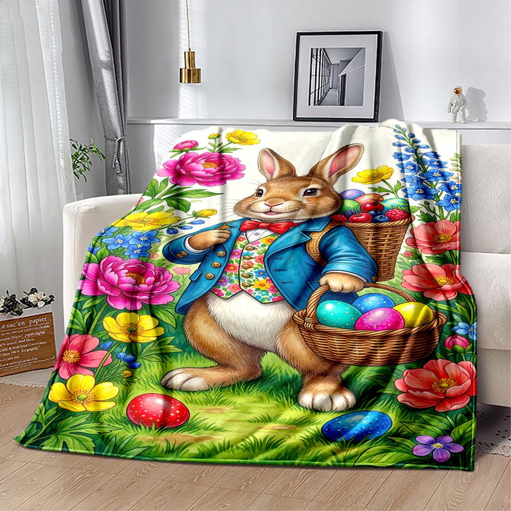 Easter Bunny With Flowers Blanket,Suitable for sofas, offices, travel, living rooms, gift for friends and family,Suitable for all seasons.
