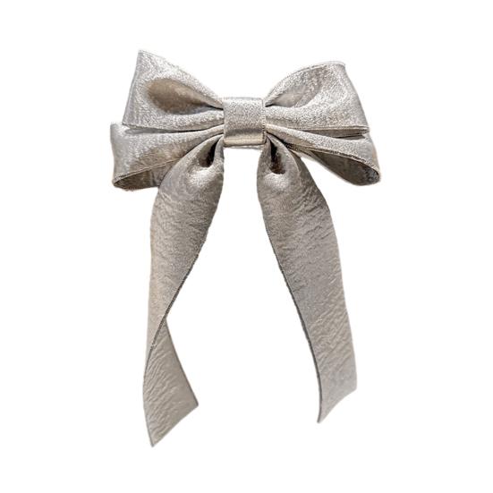 Hairpin French Style Satin Long Ribbon Bow Decor Anti-slip Teeth Back Head Hair Clip Strong Clamping Force Versatile Hair Clip