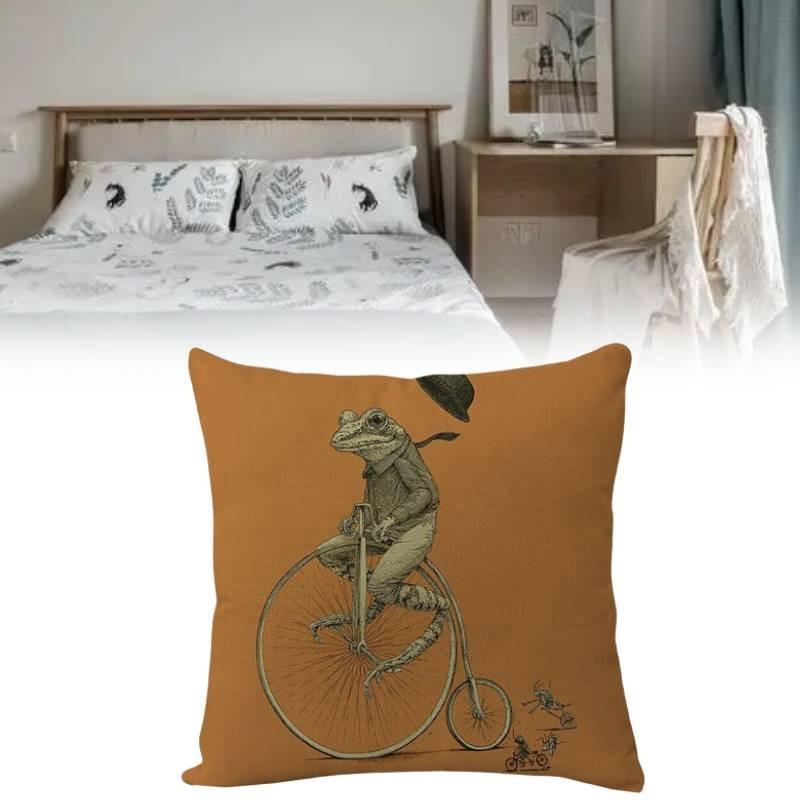 Pattern Cycling Frog Print Pillow Case Cartoon Animal Cushion Fashion Cover