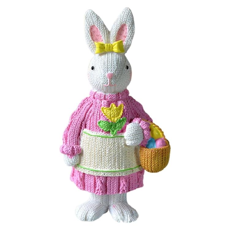 Easter Bunny Figurine Resin Woven Rabbit Statue Party Background Decor Accessory