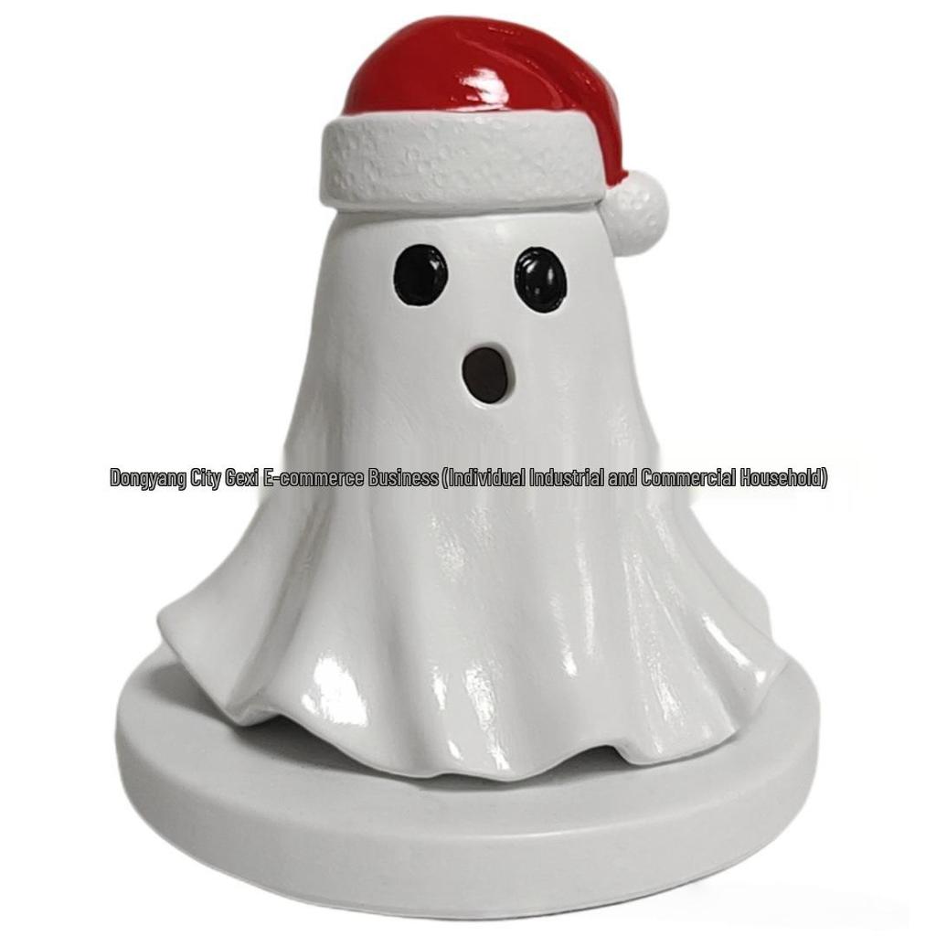 Ghost Incense Burner: Halloween Resin Ornament with Christmas Hat