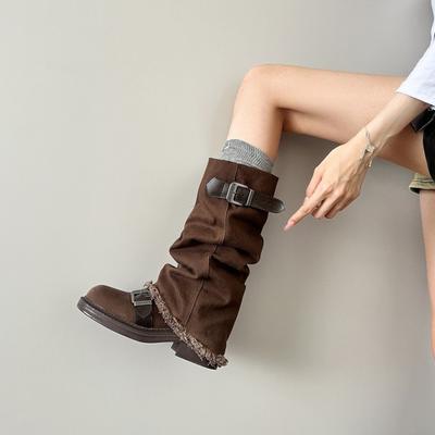 Boots and Other Autumn Thick Heel Sleeve Cowboy Boots Women's Autumn Wasteland Wind Pile Tall Maillard Boots