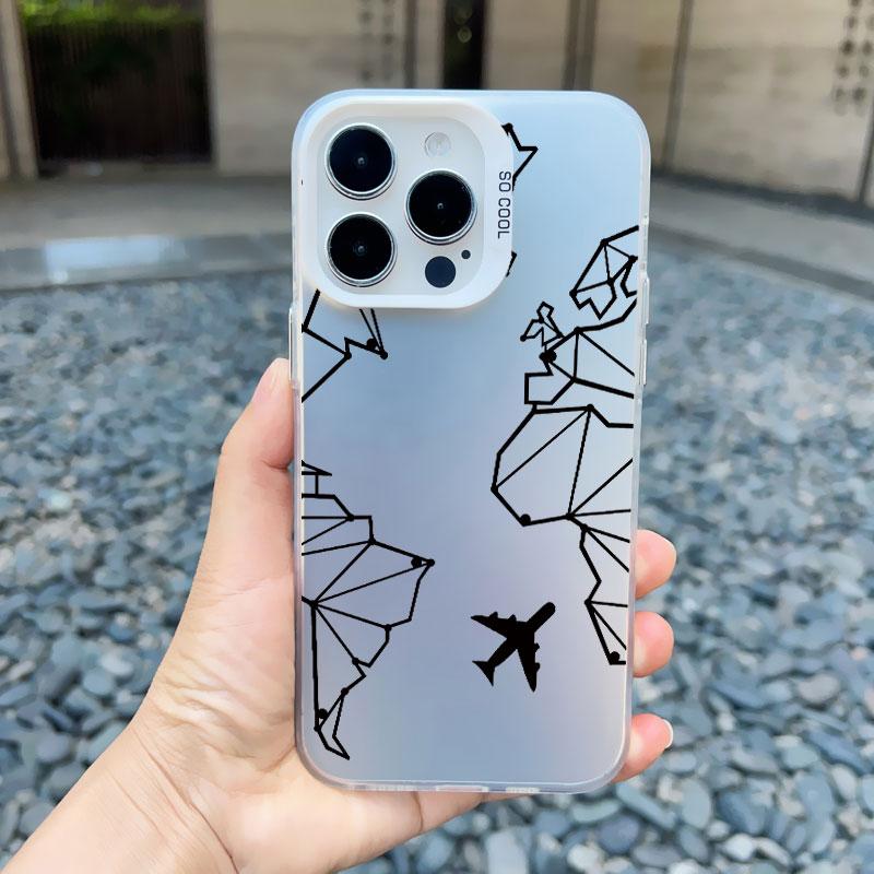 Popular World Map Travel Airplane Phone Case For Iphone 11 12 Pro Max 13 Mini 15 13 14 Pro Max Plus Back Shockproof Laser Covers