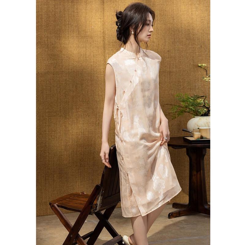 Demana New Chinese Style Stand Collar Textured Summer Dress