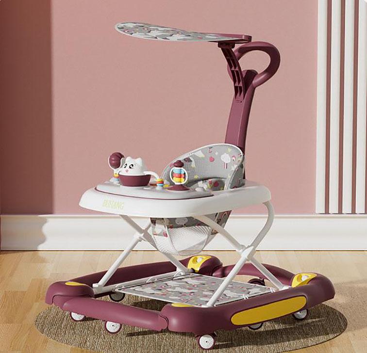 

Детские многофункциональные удобные ходунки с козырьком, защитой от опрокидывания, детские ходунки, можно сидеть, регулировать и качать ходунки для мальчиков и девочек красный