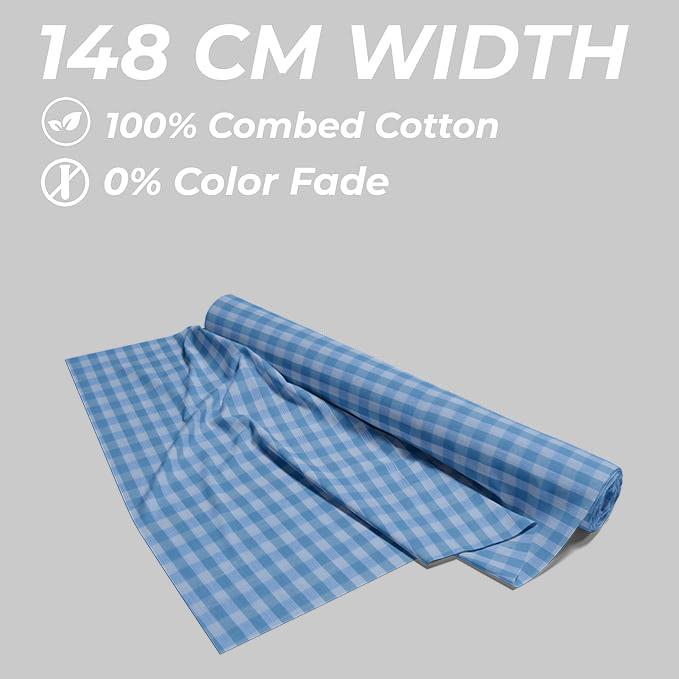 Premium Blått Rutete Gingham-stoff | 100% Bomull, 240 GSM, Garnfarget – Perfekt for Skjorter & Møbeltrekk