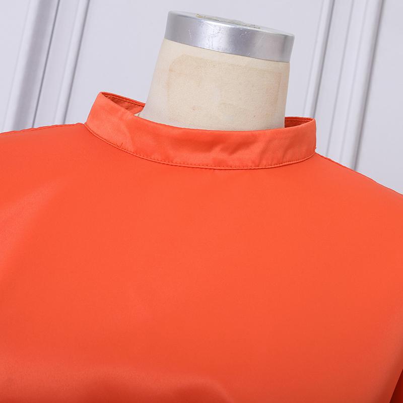 Oversized Women Stand Neck 3/4 Sleeve Bow Knot Belt Party Swing Dresses Nonelastic