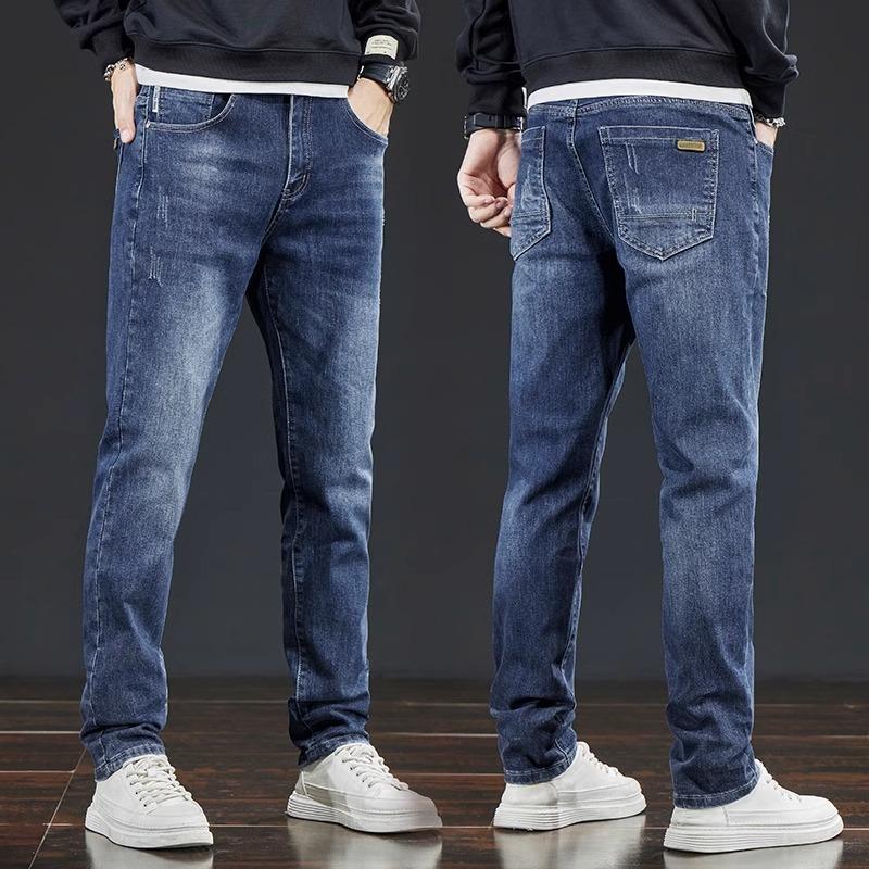 Spring And Autumn Winter New Men'S Plush Jeans Slimming Straight Stretch Business Versatile Long Pants