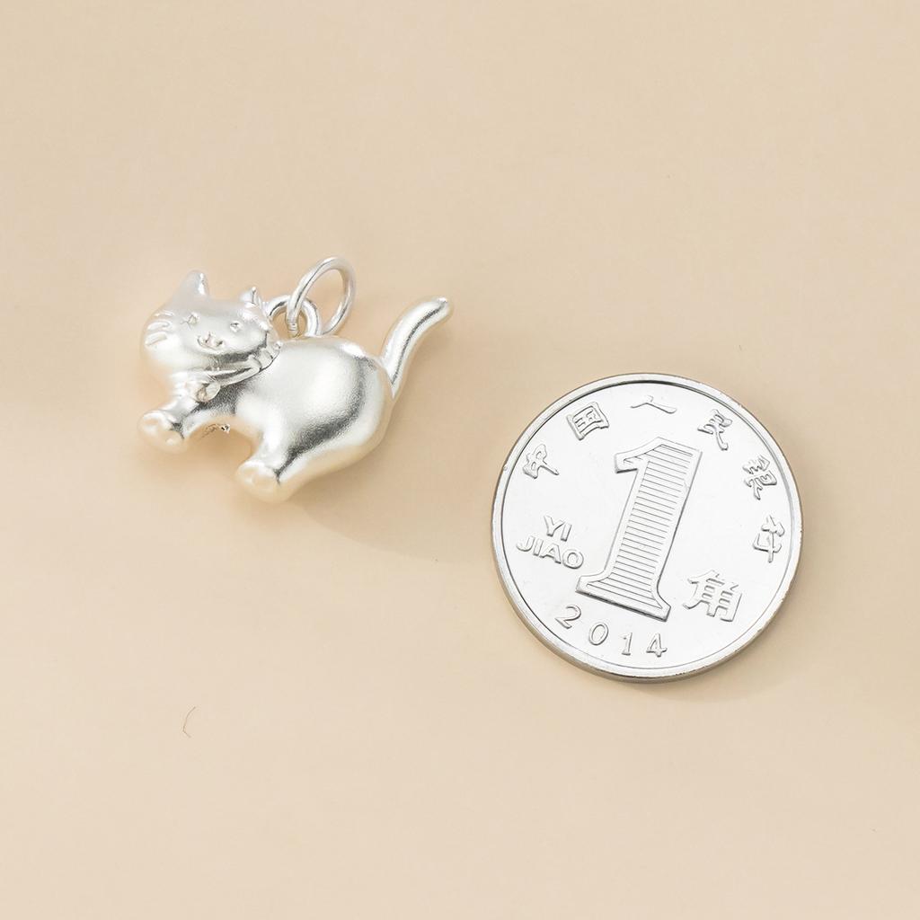 S999 Pure Silver Cartoon Glossy Cat Pendant DIY Bracelet Pendant Handmade Braided Rope Material Accessories