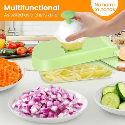 Gemüseschneider, multifunktionaler Gemüseschneider mit Behälter, Zwiebelschneider, Lebensmittelschneider, Küchenhelfer zum Kochen und Essen