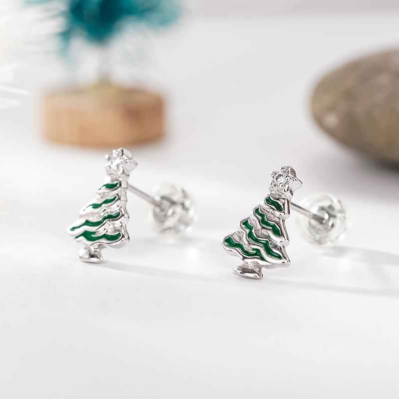 Exquisite and small Korean version of stud earrings for women, painted oil Christmas tree lady jewelry TikTok Christmas jewelry