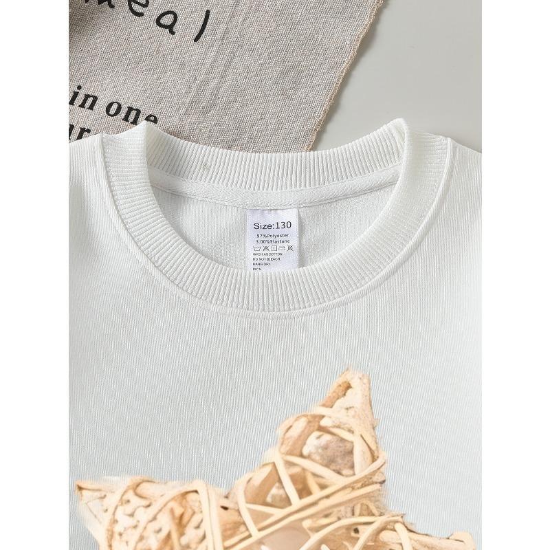 Star Shaped Decorative Ornament Unisex Crew Neck Fashion Sweatshirt, Autumn and Winter Western Style Top, Children's Long Sleeved T-shirt