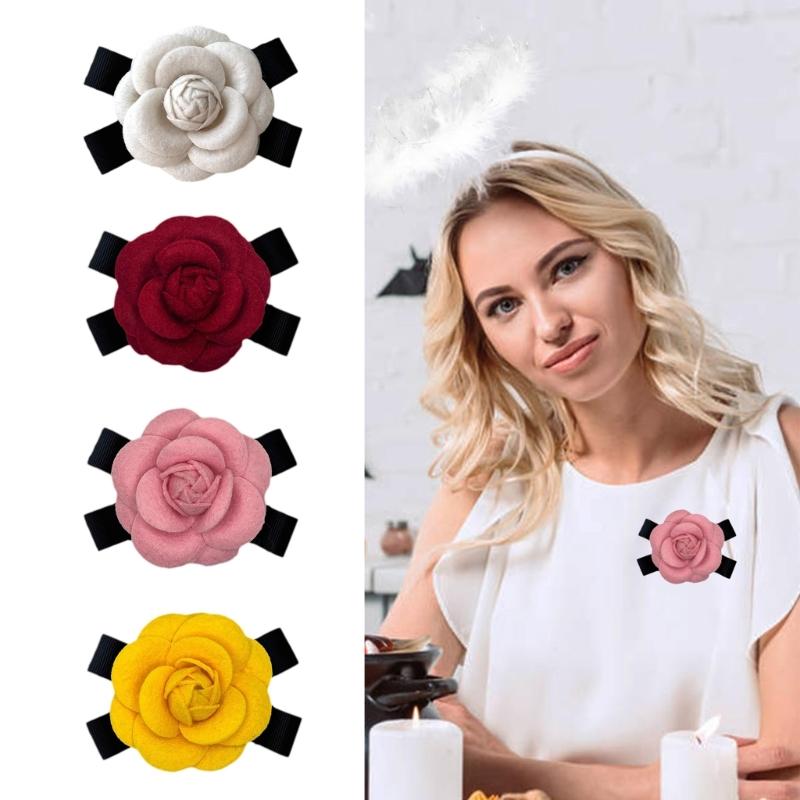 Elegant Camellia Brooch Collar Pin with Bowknot Versatile Flower Accessory Charming Collar Lady Brooches