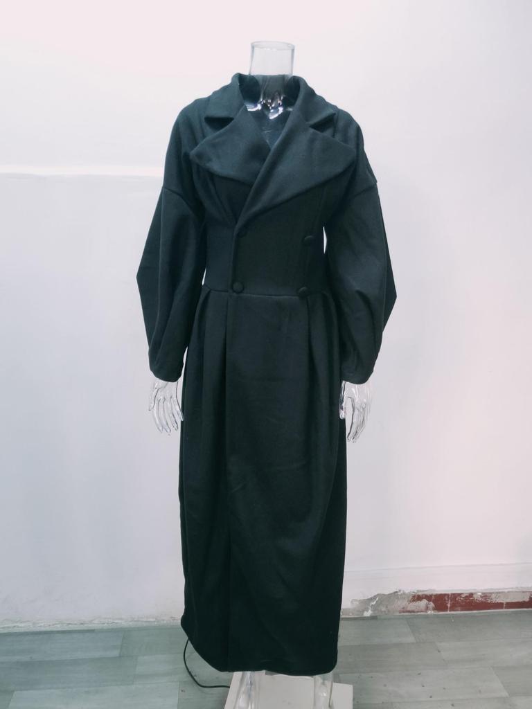 Retro European & American Lantern Sleeve Wool Coat with Large Lapel for Autumn and Winter