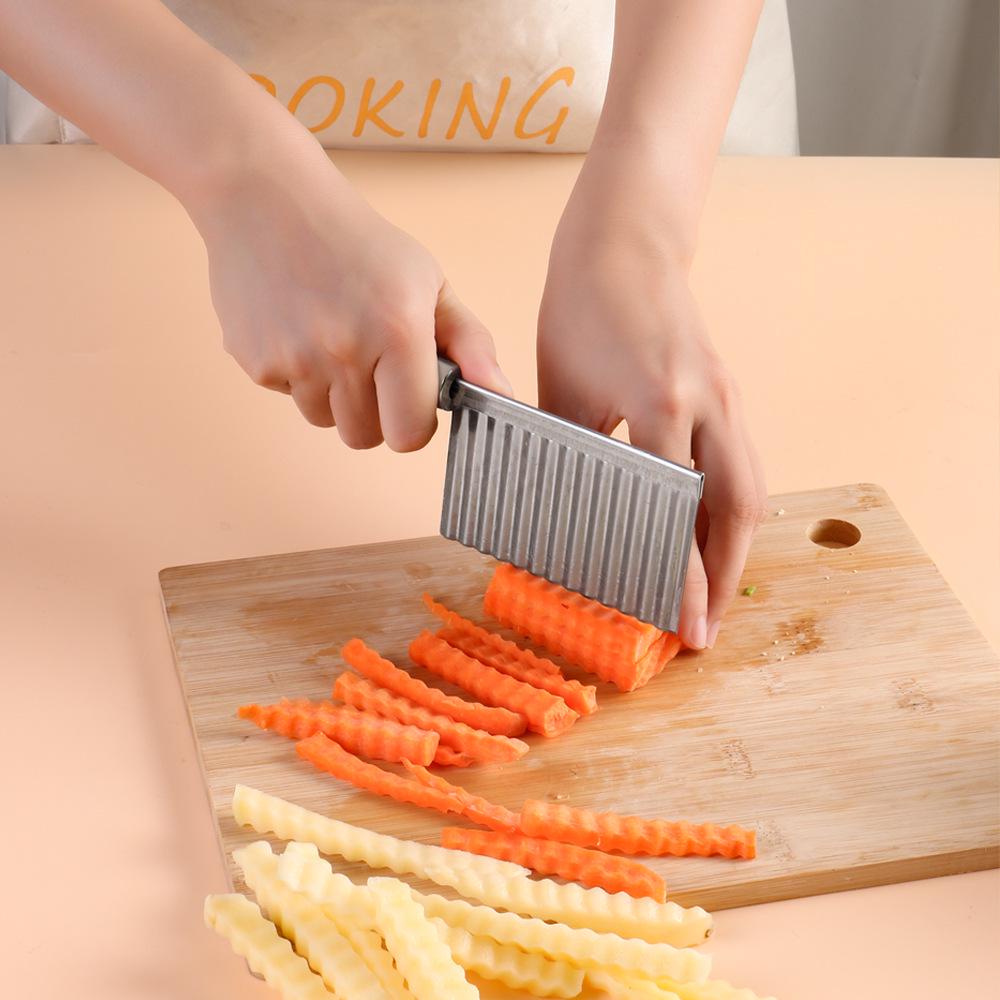 Stainless Steel Wavy French Fry & Vegetable Cutter - Fancy Kitchen Gadget for Potatoes and More