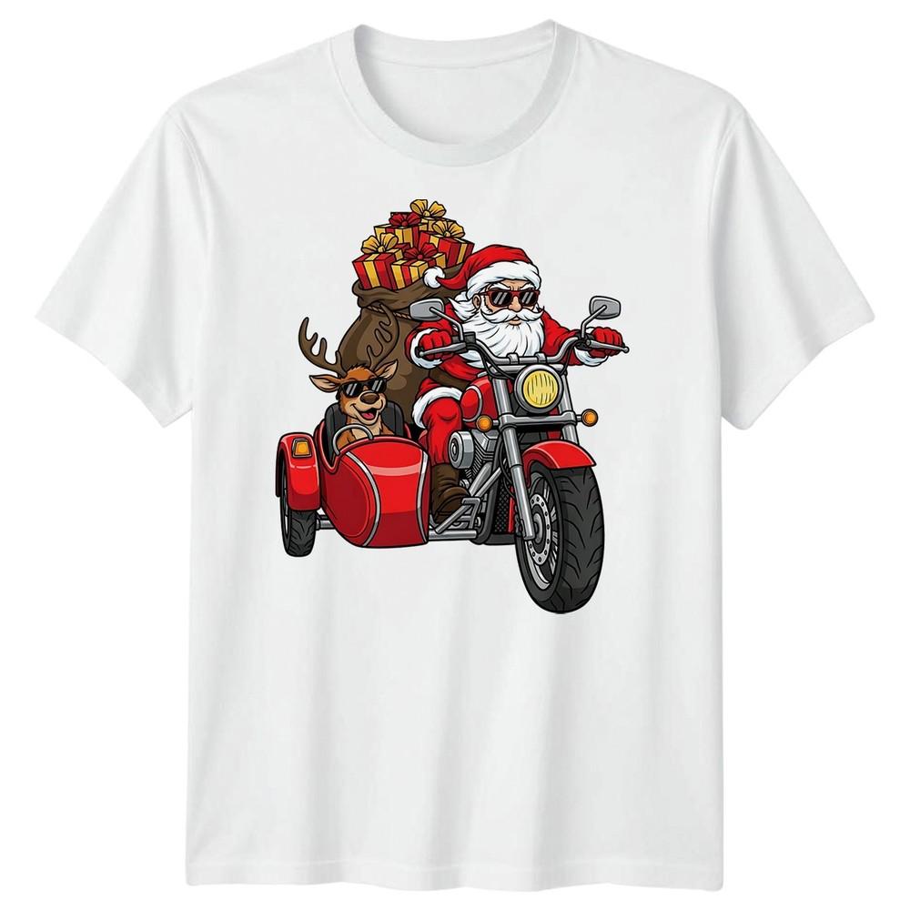 Santa Claus Reindeer Motorcycle Christmas Holiday Unisexs TShirt Gift