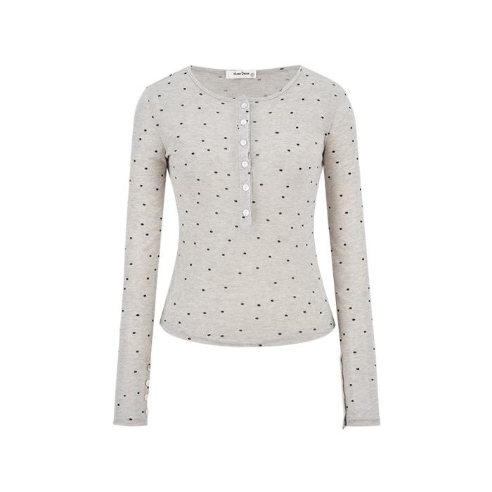 Korean version of thin polka dot long-sleeved slim-fitting T-shirt women's summer new lazy and thin design versatile sunscreen top