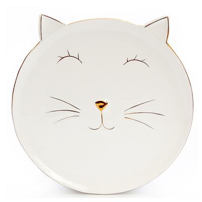 [A0013] - Ceramic Plate "Cats" Ivory Gold - 15x16 Cm