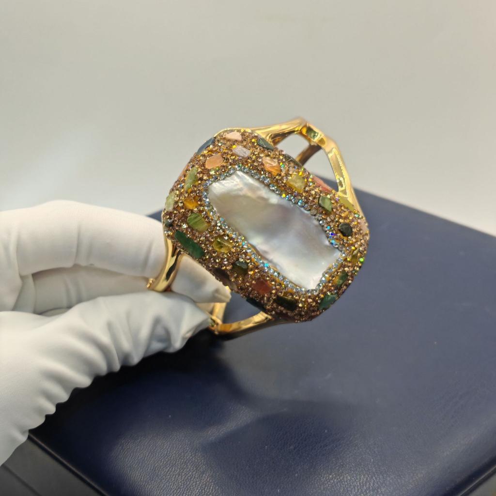 Natural Baroque freshwater pearl tourmaline inlaid four piece set, personalized medieval necklace, niche accessory