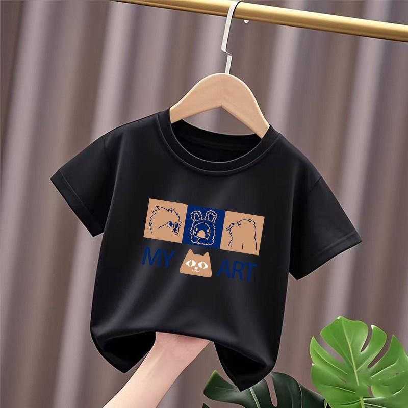 Trendy Graffiti Cartoon Printed Pure Cotton Children's T-shirt Loose Casual Trendy Cool Parent Child Short Sleeve 2026 New Style