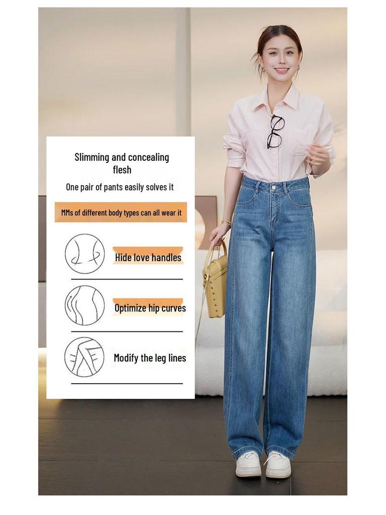 Chic High-Waisted Rhinestone Straight-Leg Jeans for Women - New 2026 Spring/Autumn Style, Slimming and Flowy.