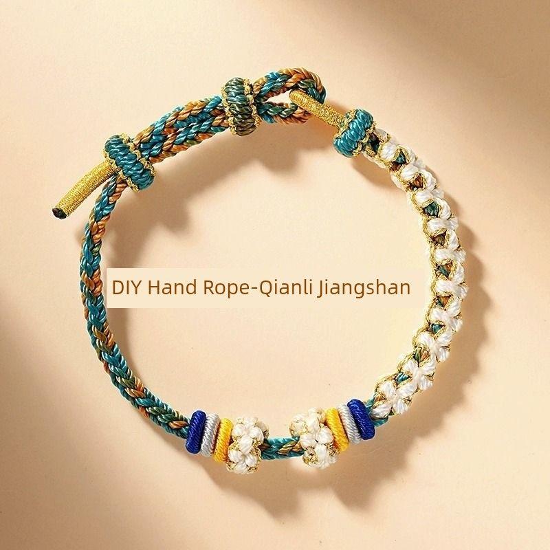 

Персиковый узел ремешок для переноски Носимый золотой браслет с бусинами на удачу Плетеный шнур на удачу Ручной работы Веревочный браслет с бусинами Пара Красная веревка Suzuki Orchid Hand Rope-Qianli Jiangshan