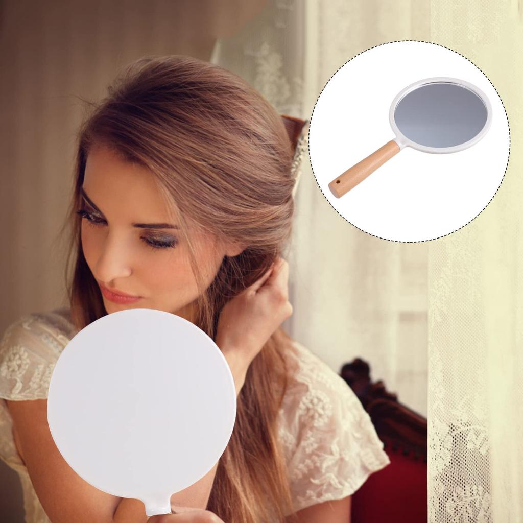 FRCOLOR Hand Mirror with Wooden Handheld Makeup Cosmetic Makeup Tools Tabletop Makeup Barber Handheld Mirror Handle, Mirror, Mirror, Mirror, Mirror,
