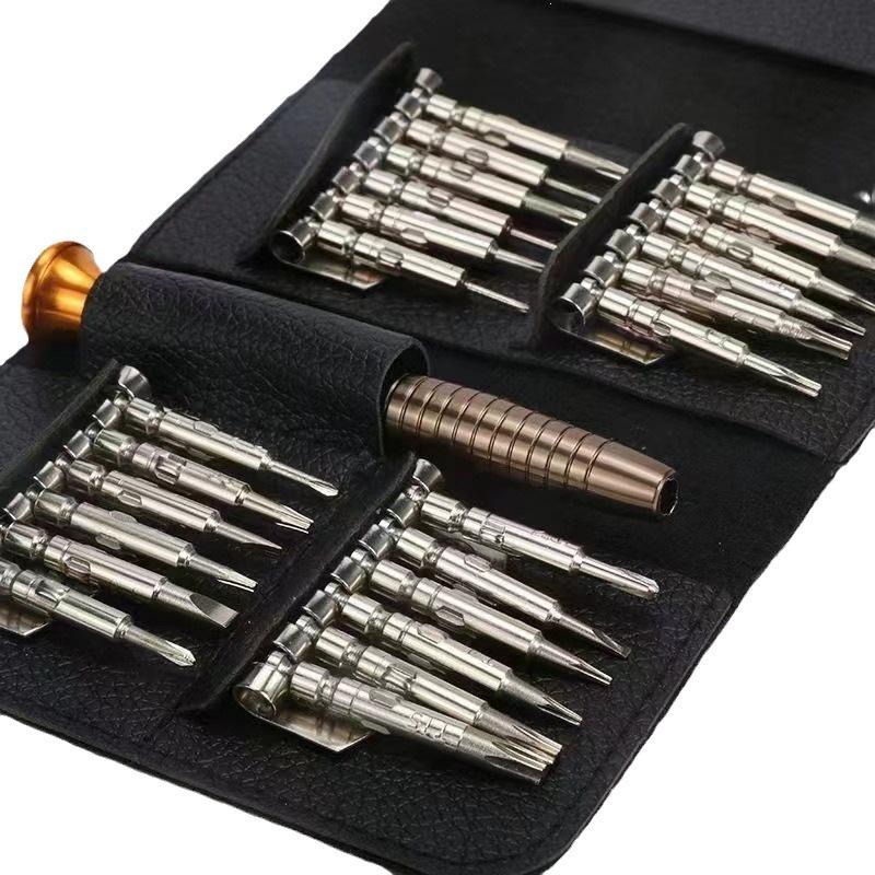 25-in-1 Portable Leather Bag Screwdriver Set for Phone, Computer, and Watch Repair.