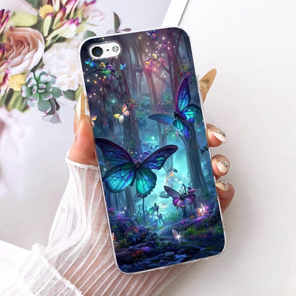 For iPhone 5 5s SE (2016) 4 4s Cute Flower Butterfly Cat Painted Case For iPhone5 iPhone4 Soft Silicone TPU Phone Cases