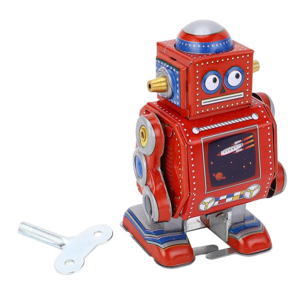 Robot Vintage Metal Tin Funny Vintage Mechanical Kids Classic Clockwork Tin Tabletop Bookshelf Decorative for Cafes and Bars Wind-up Toy, Robot, Toy,