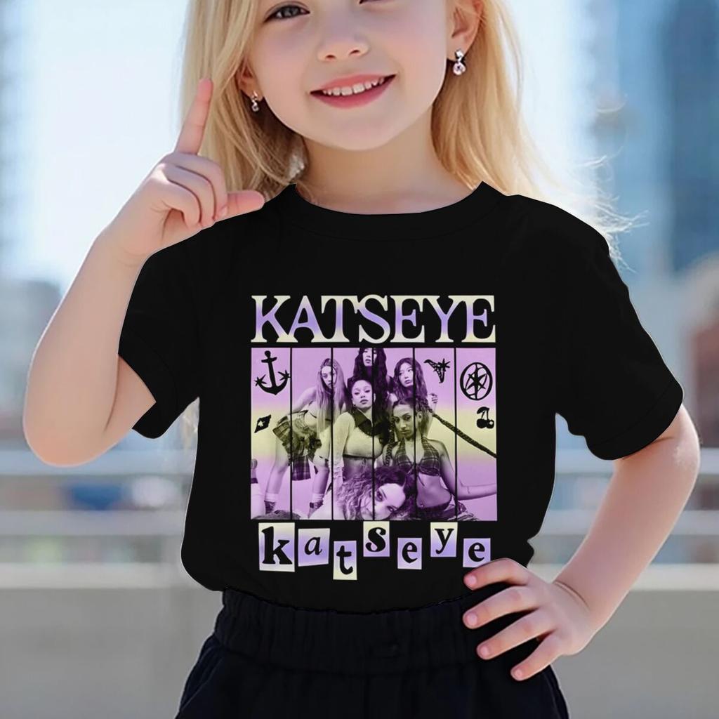Katseye Print Girls Tshirt Toddler Top Summer Short Sleeve Tops Girl Group Katseye Graphic T Shirt Kids Casual Cotton T-shirt