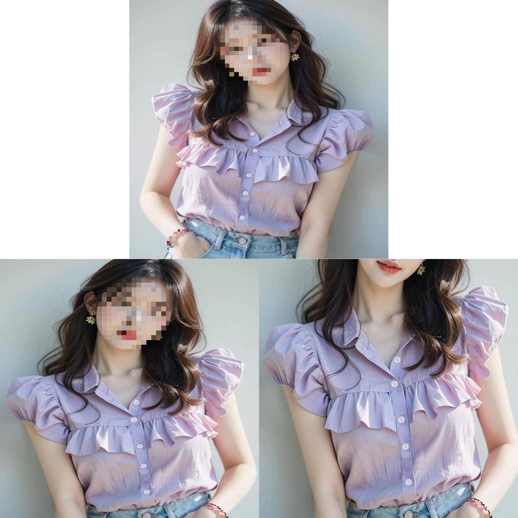 French Fashion Blouse Short Sleeve Puff Sleeve Ruffled Design For Summer 2025