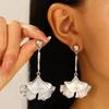 Minimalism Zinc Alloy Ginkgo Leaf Pendant Earrings for Women Vintage Charming Long Earrings High-end Party Zircon Ornament