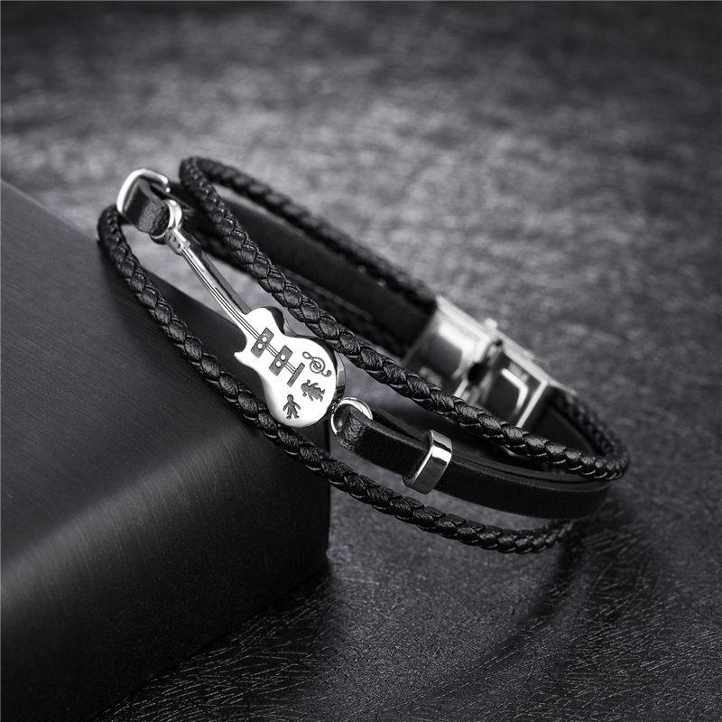 V.YA Multilayer Genuine Leather Guitar Man Bracelets Classical Rope Chain Design Men Jewelry Magnet Buckle Drop
