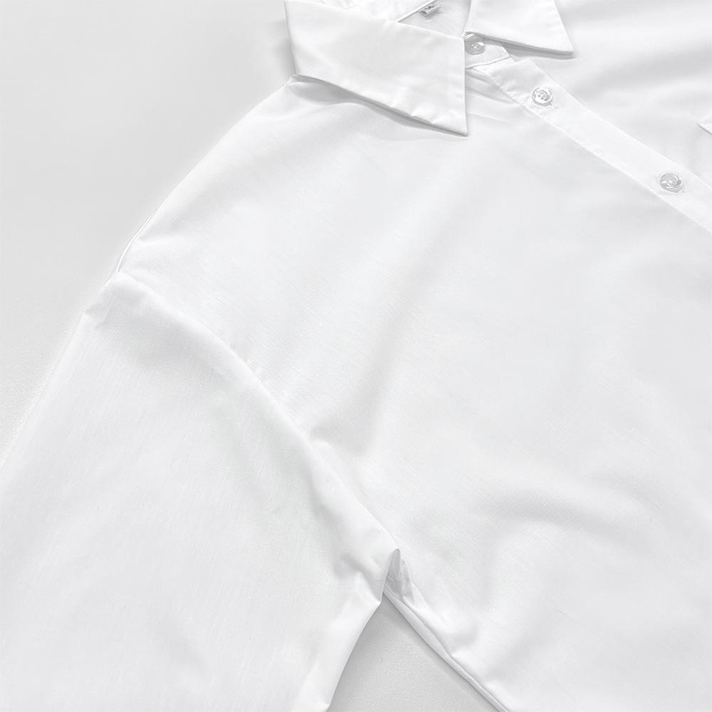 Spring and Summer Simple Loose Fit White Shirt Casual Fashion Mid-Length Top for Women