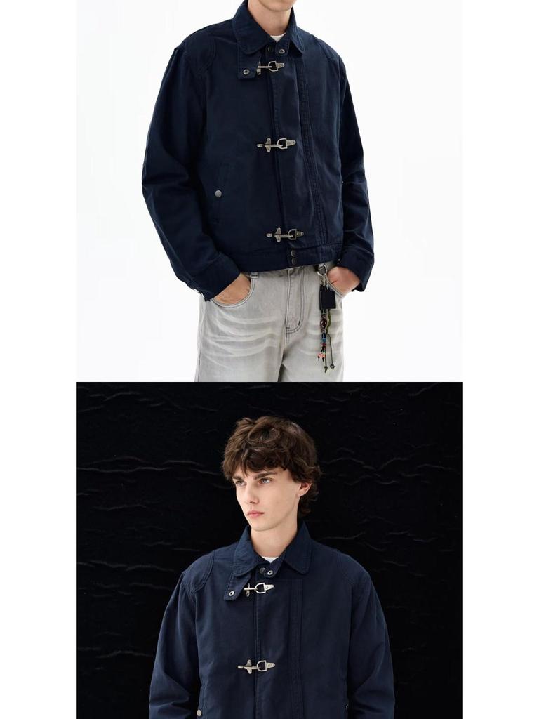 Jachetă casual de toamnă pentru bărbați cu nasturi metalici și cataramă cu cârlig