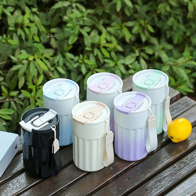 Stainless Steel Insulated Flask Car Drinking Cup for Travel Office 6 Color Ergonomic Handle Water Drinkware