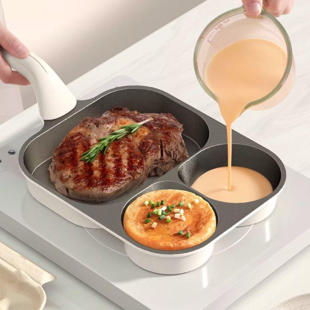 Ergonomic Handle Titanium Omelette Pan 3/4 Grid Pancake Pan Universal Breakfast Frying Pan  Burger