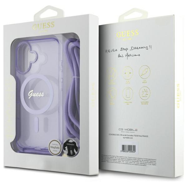 Guess Guhmp16Shctsgnsu Iphone 16 6.1    Fioletowy/Purple Hardcase Crossbody Cord Script Magsafe