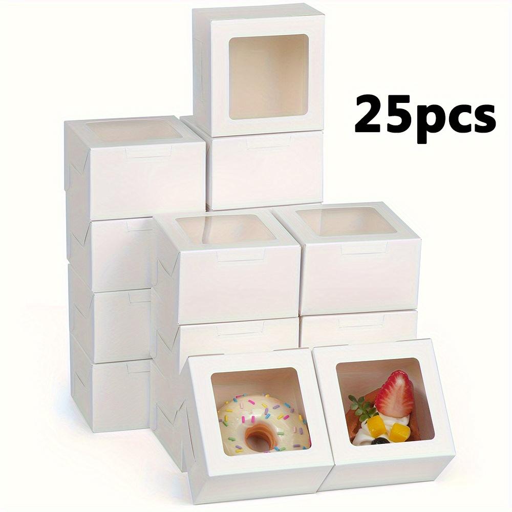 25pcs White Bakery Boxes with Clear Window Gift Packing Box Cookie Boxes Treat Boxes Mini Cake Boxes for Dessert Macarons Chocolates Pastry and Baked