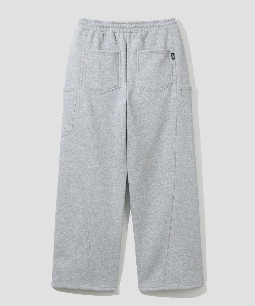 AGOD (Fleece-Lined) Side Big Pocket Wide Sweatpants [Heather Grey]