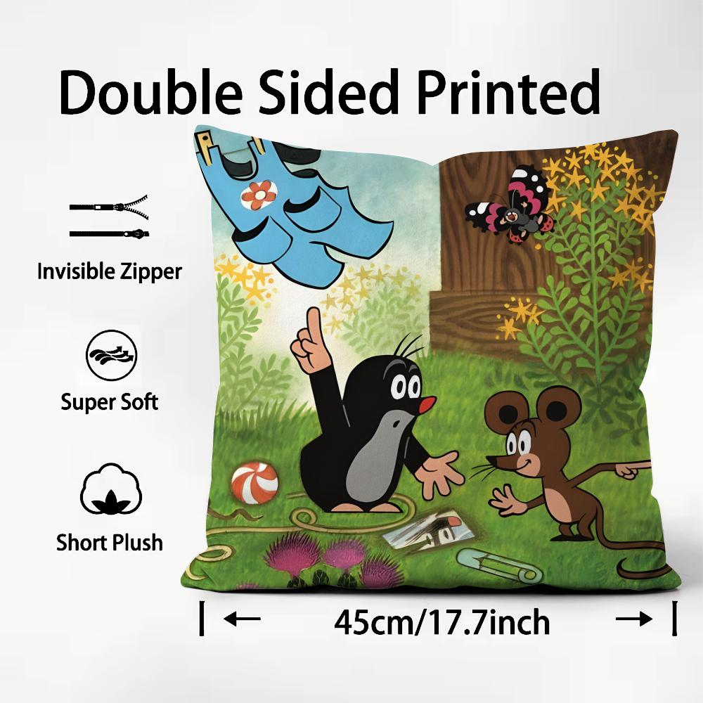 Die kleine Maulwurf Cartoon Kissenbezug Plüschstoff Weich Beidseitig Bedruckt Sofa Warm Winter Zuhause Kind Geschenk Kissenhülle