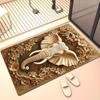 3D Carved Elephant Flower Crystal Velvet Rug Boho Style Living Room Floor Mat Natural Wood Look Anti Slip Area Carpet