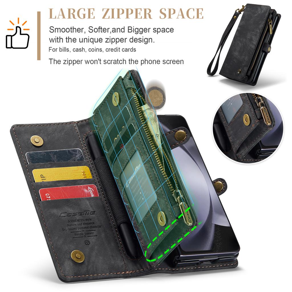 For Samsung Galaxy Z Fold6 5G Phone Cases CASEME 008 Leather Cover with Detachable Wallet and Strap
