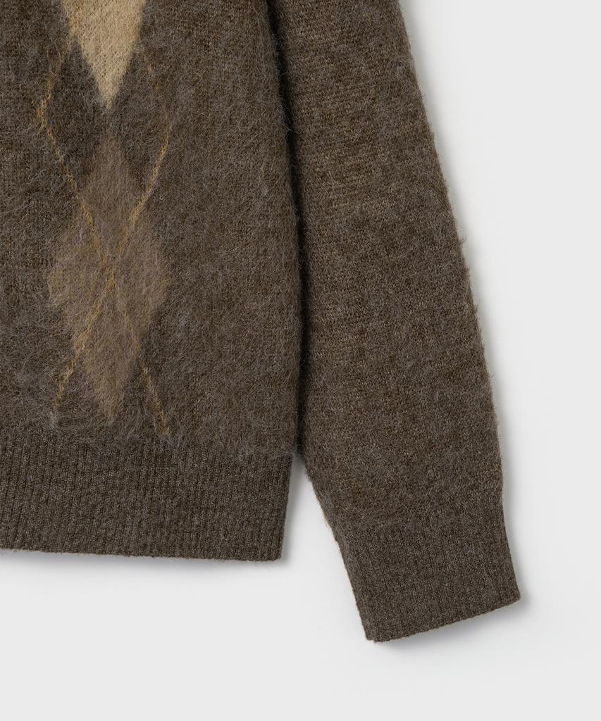 Belier Mohair Argyle Cardigan - Argyle Brown