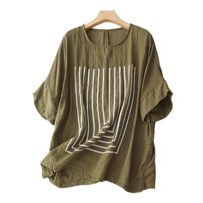 Real Shot Summer New Loose Large Size Literary Casual Short-sleeved Top T-shirt Women