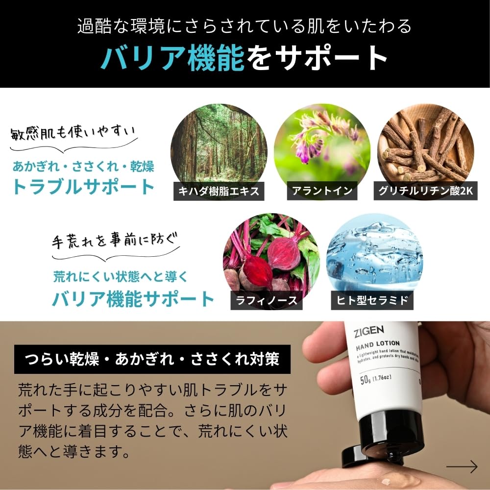 ZIGEN Hand and Touch Your Smartphone Highly Chapped Moisturizing Cream for Dry and Sensitive Smooth Hand Made in Men and 50g Cream, Non-Greasy [Apply