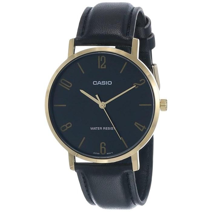 Casio Watch, Black Leather, 46x40x8.2mm, Analog, Quartz.