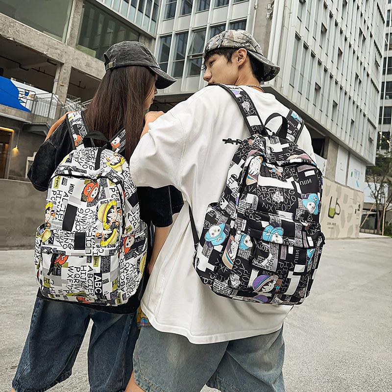 Schoolbag New Large Capacity Graffiti Backpack Multi-compartment High School Backpack Fashion Trend Travel Bag Men's and Women's
